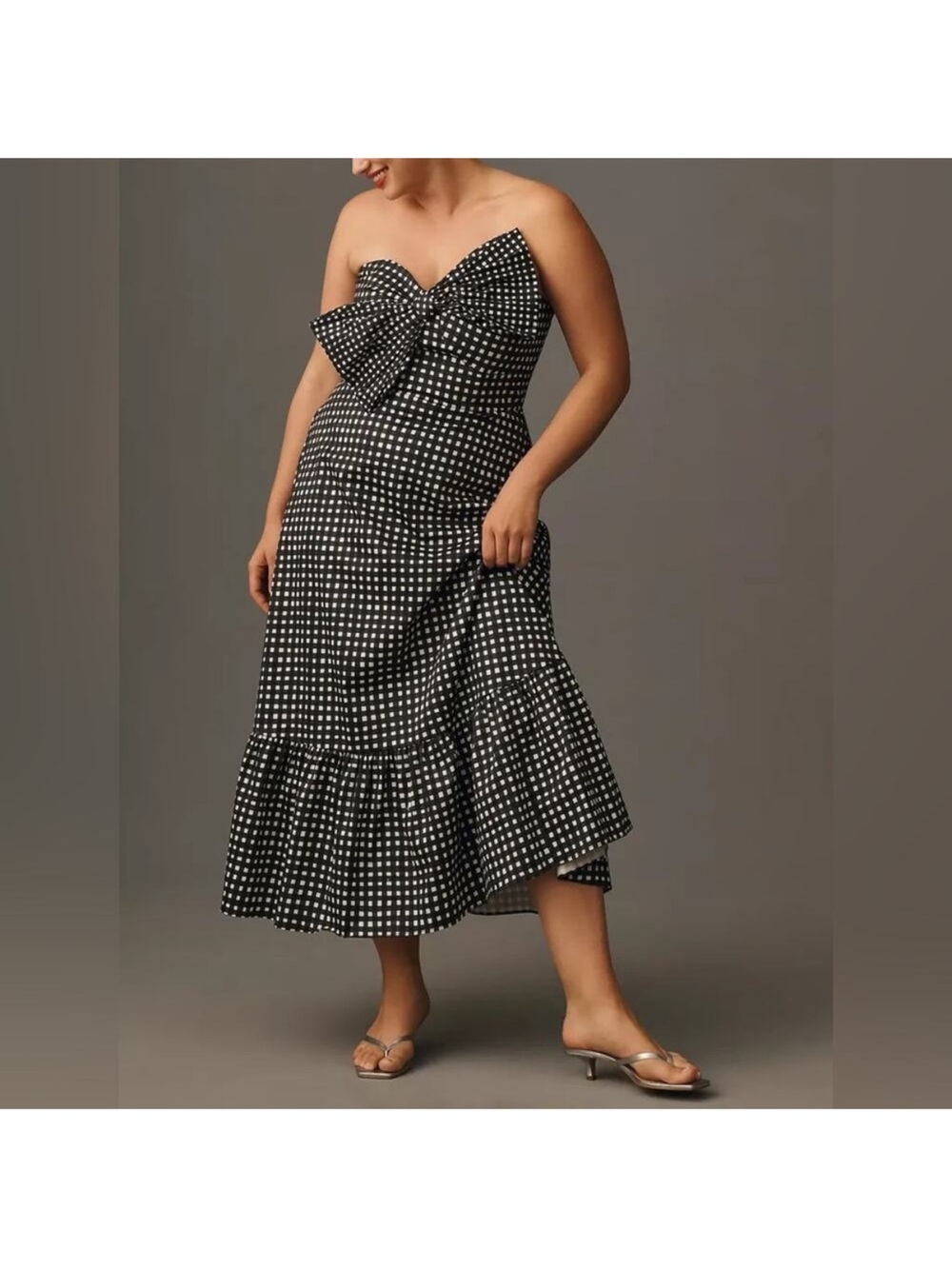 Anthropologie Hutch Strapless Black & White Gingham Midi Dress Size 10 Pockets - Picture 4 of 16